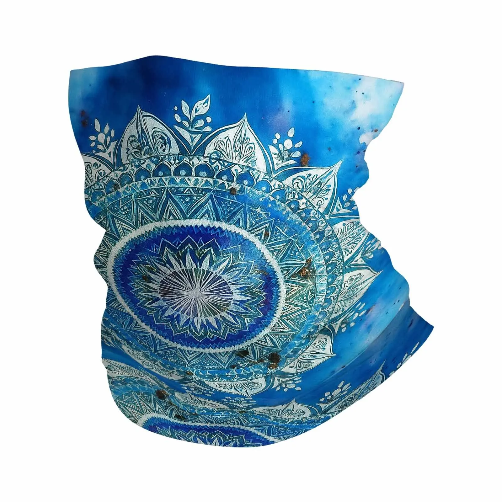 Mandala Patterns, Blue Background, Intricate Design Novel Design Multi-Functional Print Scarf Suitable for Outdoor