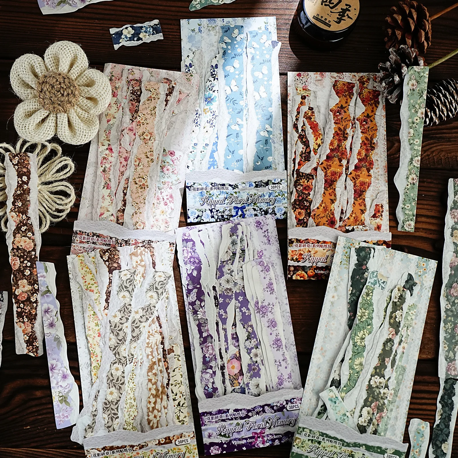 24sets/1lot Kawaii Stationery Stickers Fragmented Flower Shadow Chapter Junk Journaling Decorative Scrapbooking for  Scrapbook