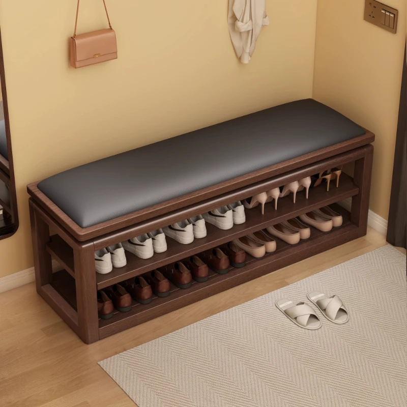 All Solid Wood Shoe Changing Stool New Chinese Entry Shoe Cabinet Integrated Sitting Shoe Stool Multi-layer Home Shoes Rack