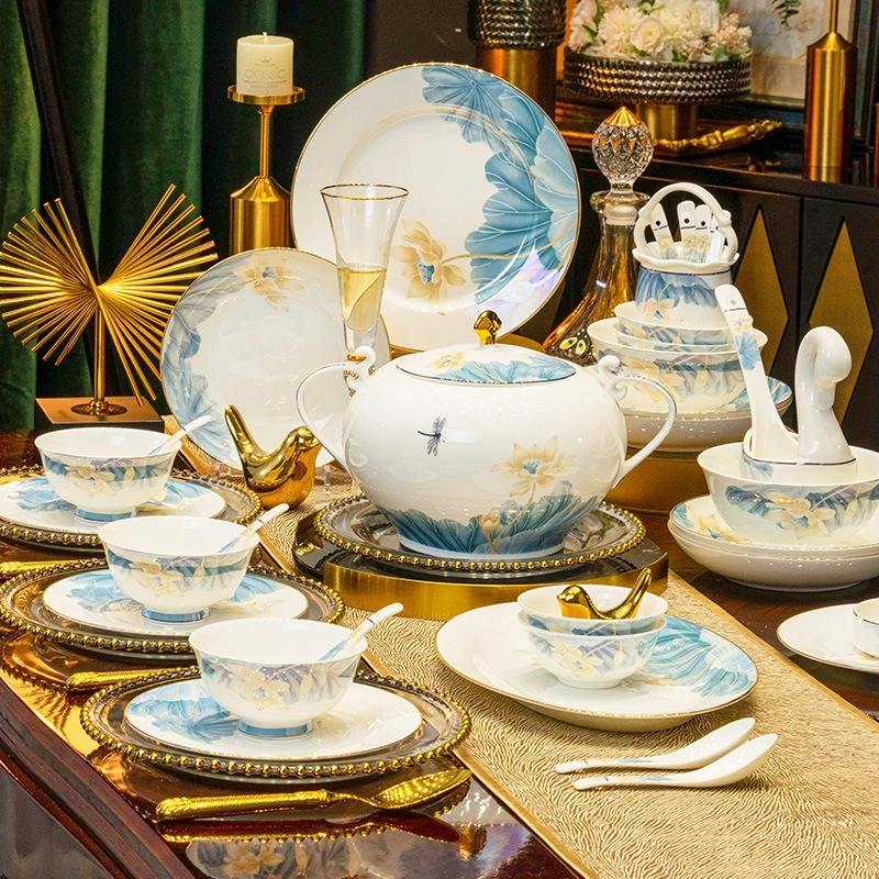 

Dish set, household 2024 new Chinese Jingdezhen bone china tableware