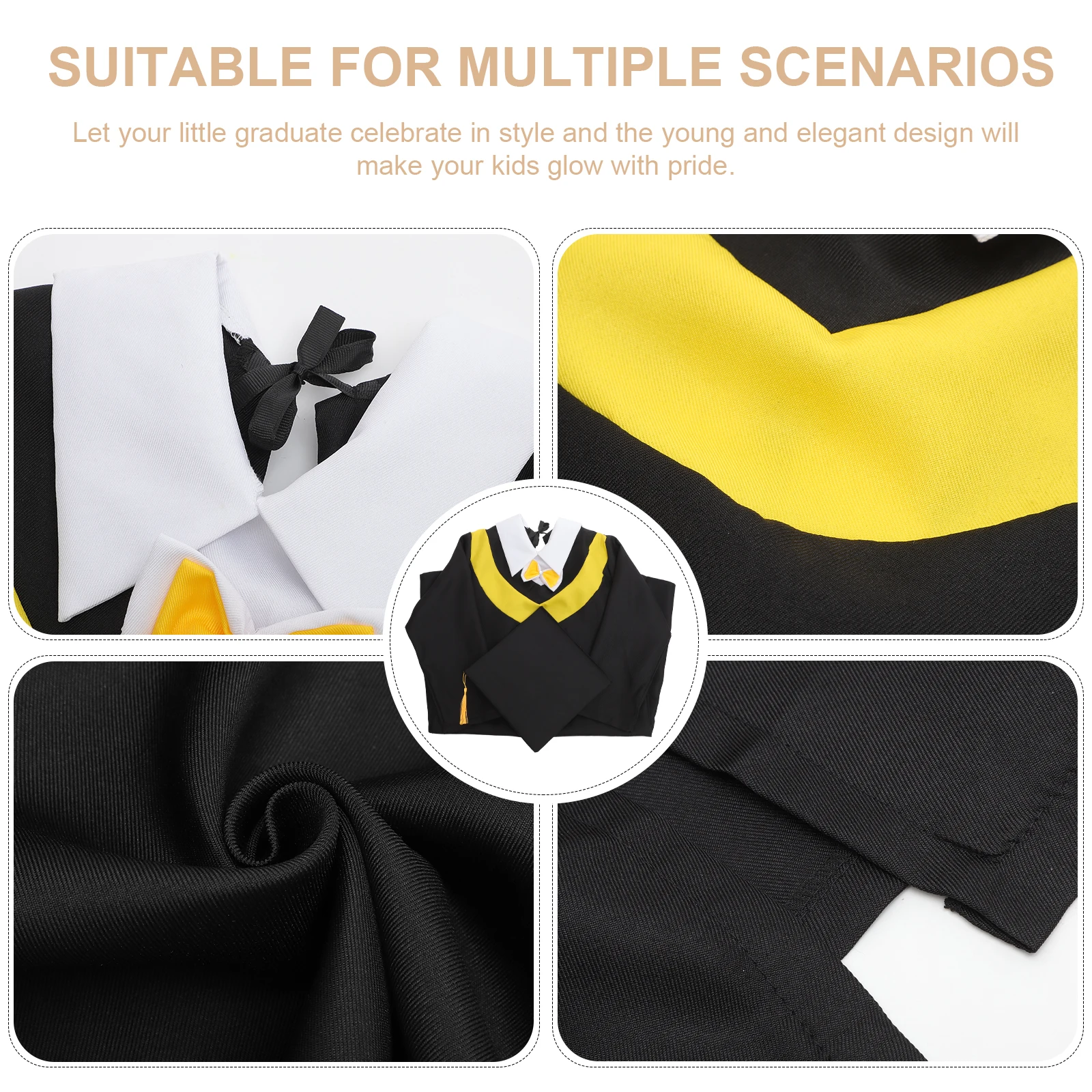 

Doctoral Suit Hat Set Gown Dress Children Graduation Gowns Toddler Smooth Material Comfortable Wear Easy Wash
