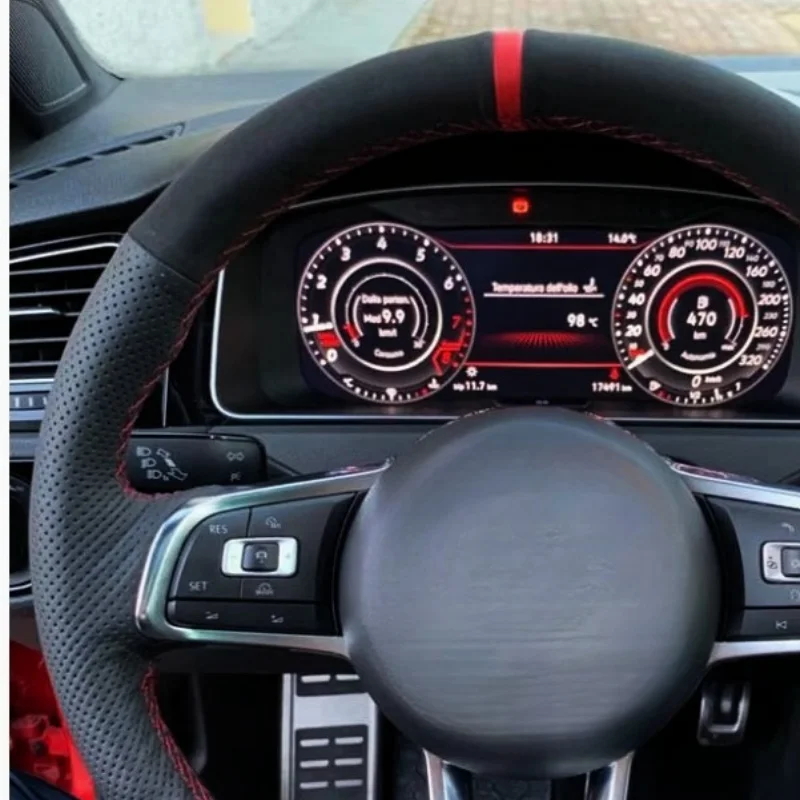 Customized Suede Leather Red Marker Car Steering Wheel Cover For Volkswagen Golf 7 GTI Golf R MK7 VW Polo GTI Scirocco 2015 2016