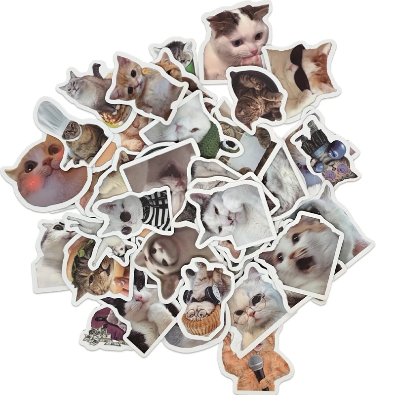 

50PCS Creative Cute Cat Emoji Stickers Notebook Luggage Laptop Water Cup Luggage Aesthetics Graffiti Decoration Decals Child Toy