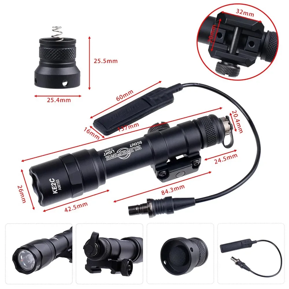 20MM Rail Surefire M300 M600 M323V M622V M600B Scout Light Tactical SF Flashlight With QD Mount Airsoft 600 Lumens