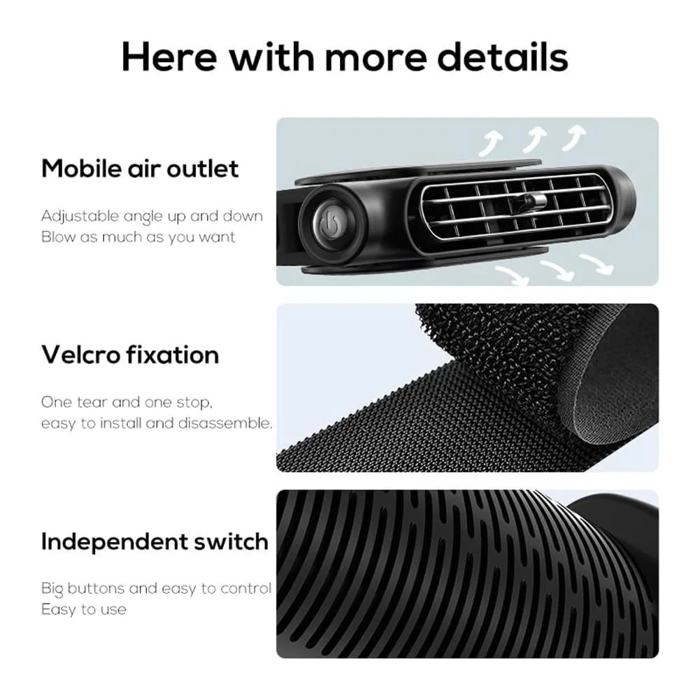 Car Seat Fan Cooling Air Fan 3000mAh Portable Summer Cooling Ventilation Fan for Car Seat Low Noise Adjustable Wind Speed view 6