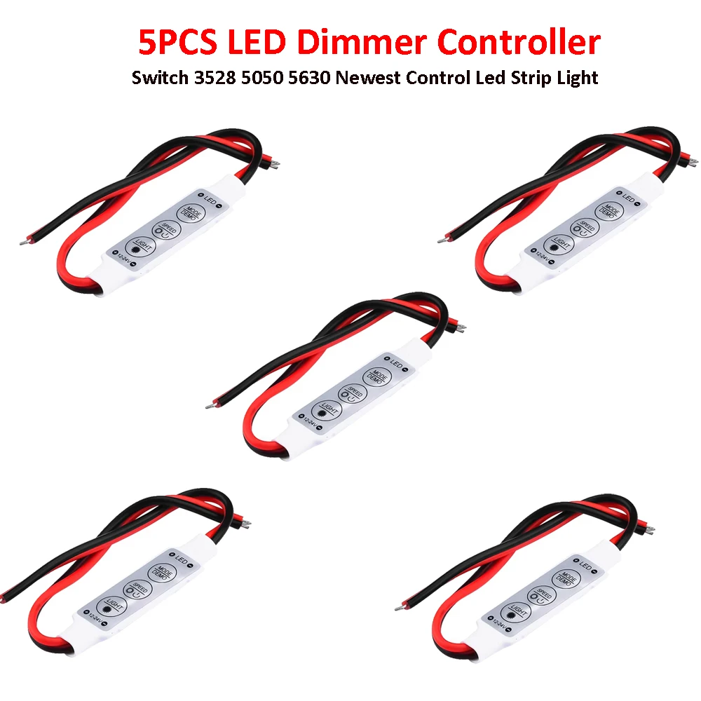 5PCS DC 12V 3 Keys LED Dimmer Controller Single Color Brightness Dimmer Strip Lights Dimmer Mini Strip Light for 5050 3528 5630