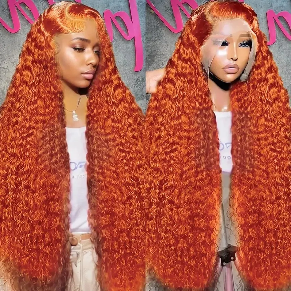 Ginger Orange 13x5 Lace Frontal Wigs Human Hair 350 Deep Wave Lace Wig 180% Water Wave Remy Brazilian Burnt Orange Wig For Women