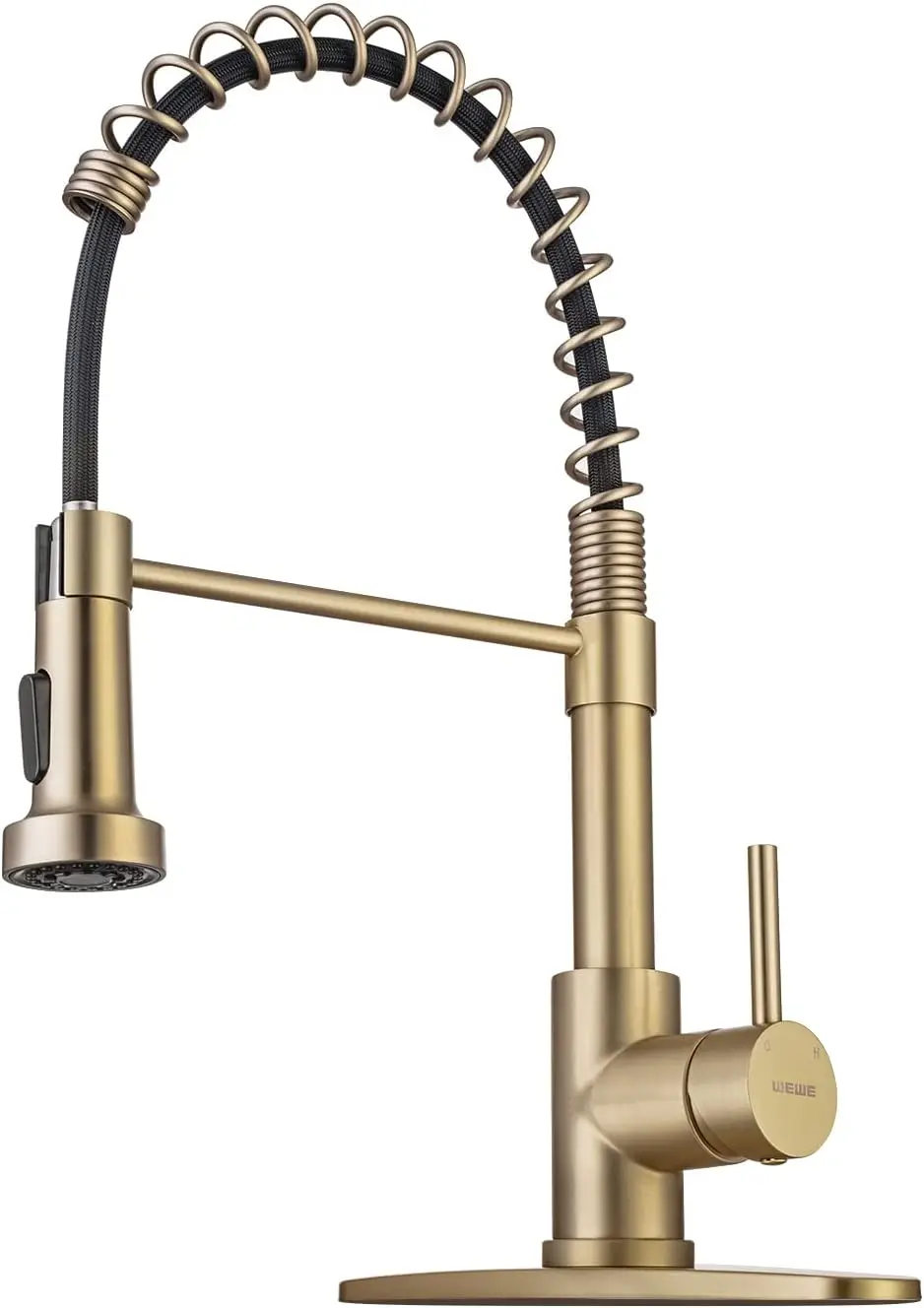 

Brushed Gold Kitchen Faucet with Pull-Down Sprayer, Single Handle Brass Design for Farmhouse Sinks
