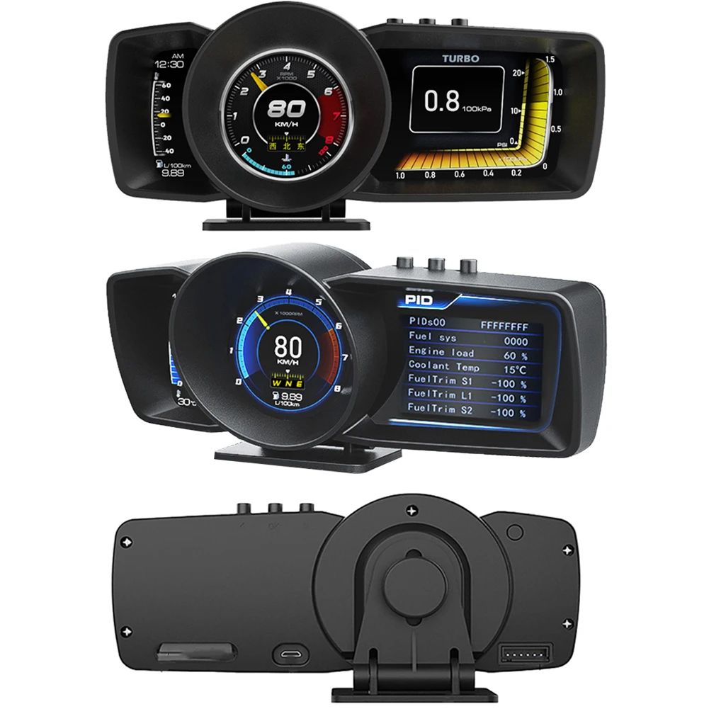 Car HUD Turbo Boost Dashboard Head Up Display LCD Display On-BD2+GPS Smart Speedometer Over-Speed Alarm Car On-BD2+GPS Gauge