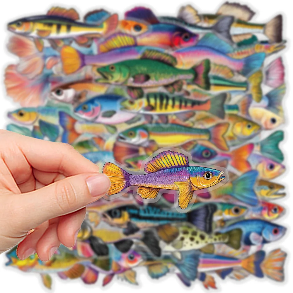 10/30/50PCS Fish Transparent Stickers Go Fishing Sticker Animal Cartoon Decals DIY Toy Scrapbook Luggage Laptop Guitar Car Bike