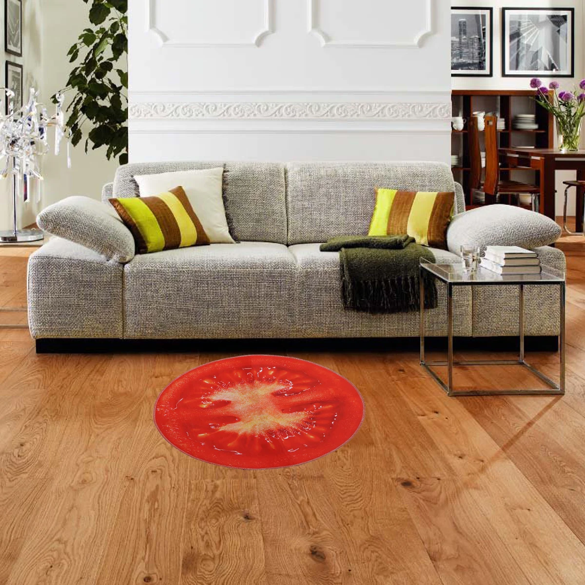 

Round Non-Slip Foot Mat Household Fruit Rug Water Absorption Ground Mat for Living Room Bedroom Bath Room (Tomato)