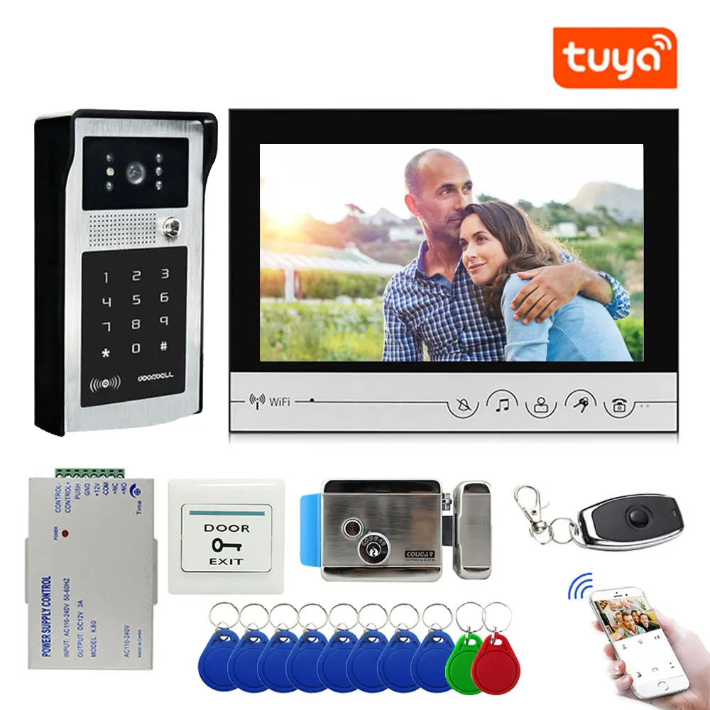 9 Inch WiFi Tuya Video Door Phone Doorbell With RFID Doorbell HD Camera Phone APP Remote Unlock +Electric Control Door Lock