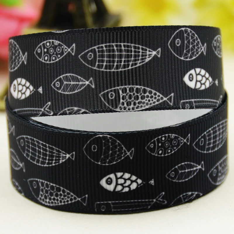 22mm 25mm 38mm 75mm fish cartoon printed Grosgrain Ribbon party decoration 10 Yards satin ribbons