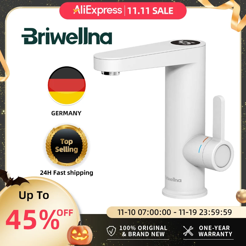 

Briwellna Water Heater 220V 2 in 1 Basin Faucet Cold and Hot Water Tap Tankless Water Heater Flowing Eectric Faucet Heated Mixer