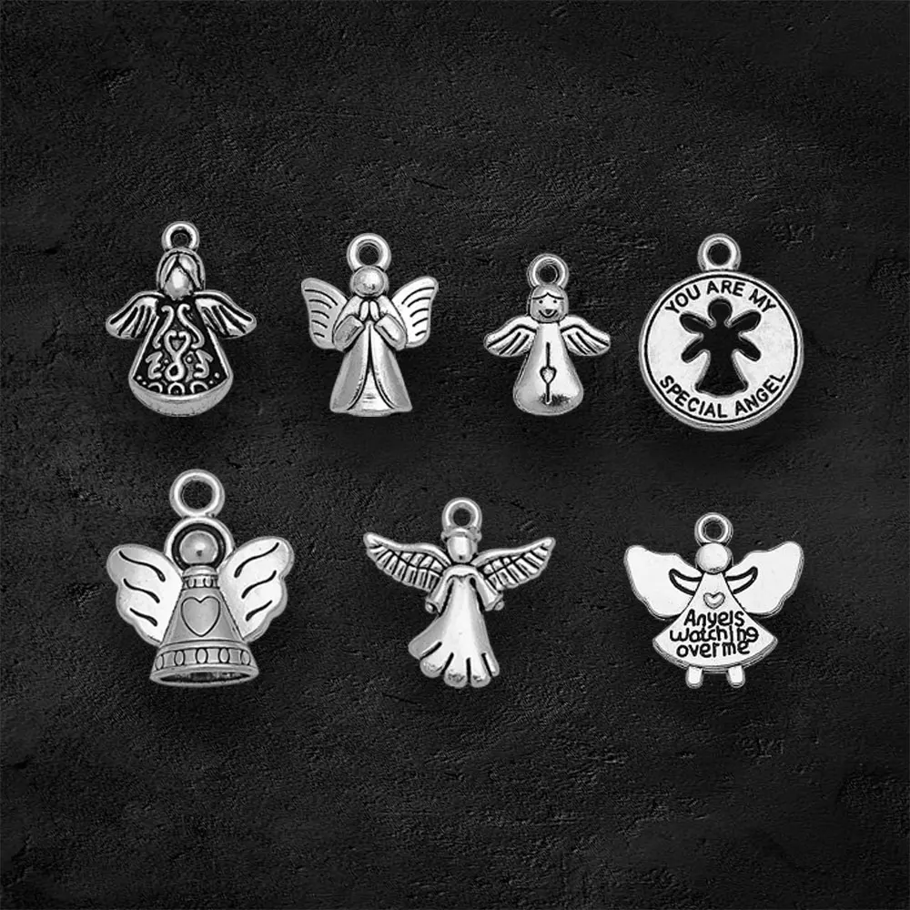 Antique Silver Plated Guardian Charms Angel Watching Over Me Pendant For Diy Jewelry Making Supplies Wholesale Items Resale Bulk