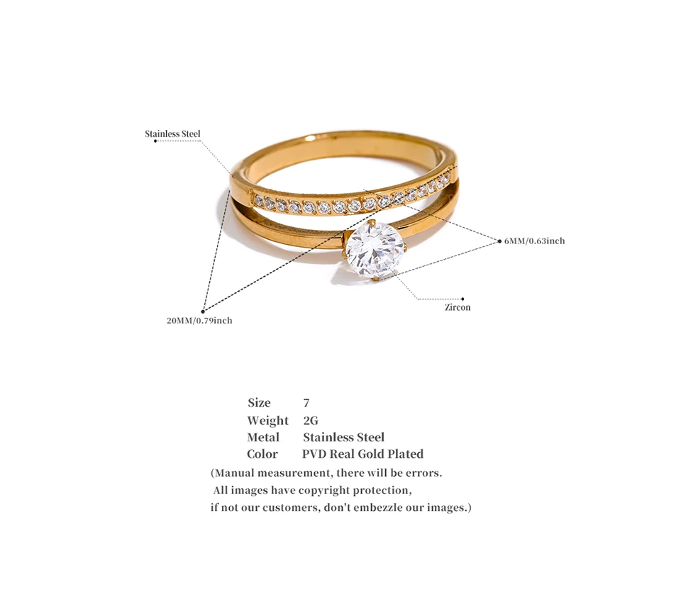 Yhpup Zarter, glänzender Zirkonia-Edelstahl, doppellagig, klassischer Ring, hochwertiges Geschenk für Frauen, exquisiter romantischer Schmuck – Detail 8