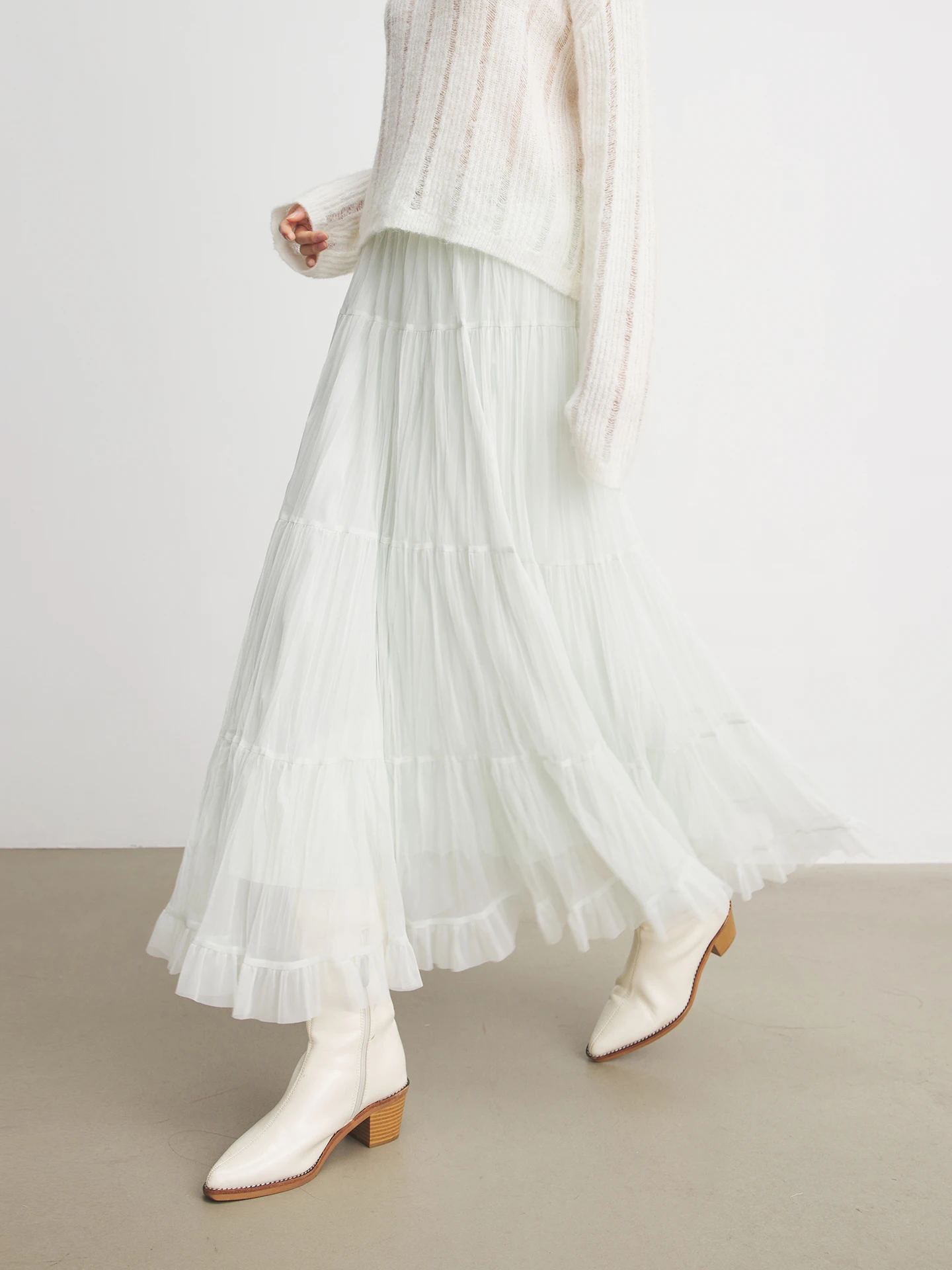 

Женская весенняя юбка Annata Green Lace Half Skirt из тюля, длинная, средней длины, для повседневной носки, в простом стиле, с высокой талией, многоярусная юбка-кейк
