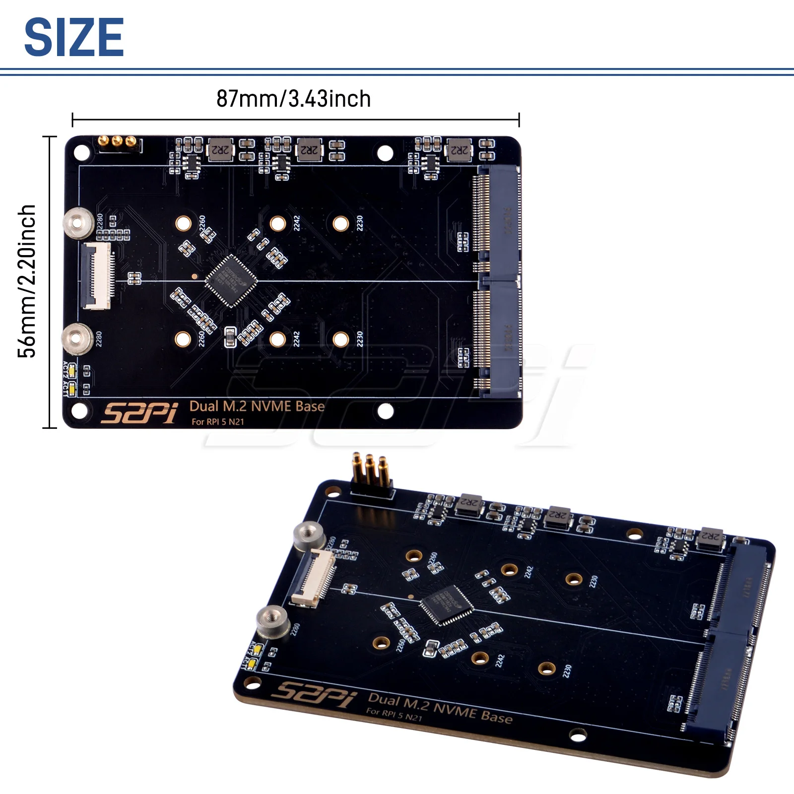 52Pi N21 Dual 2280 NVMe base for Raspberry Pi 5 Extension Adapter Board