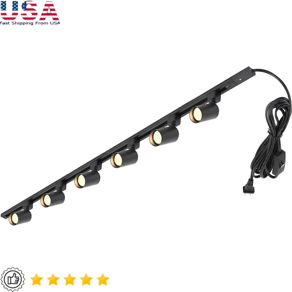 6-Light GU10 Plug-in Track Lighting Kit with Adjustable Heads Power Cord 39-Inch Rails Anti-Glare Modern Track Fixtures