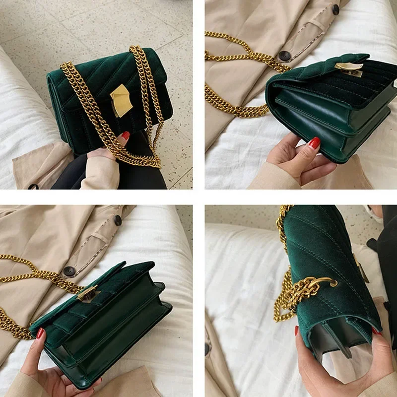 Quality Gold Velvet Crossbody Bags for Women Designer Small Shoulder Handbags Chain Messenger Bag Lady Mini Purses Hand Bag