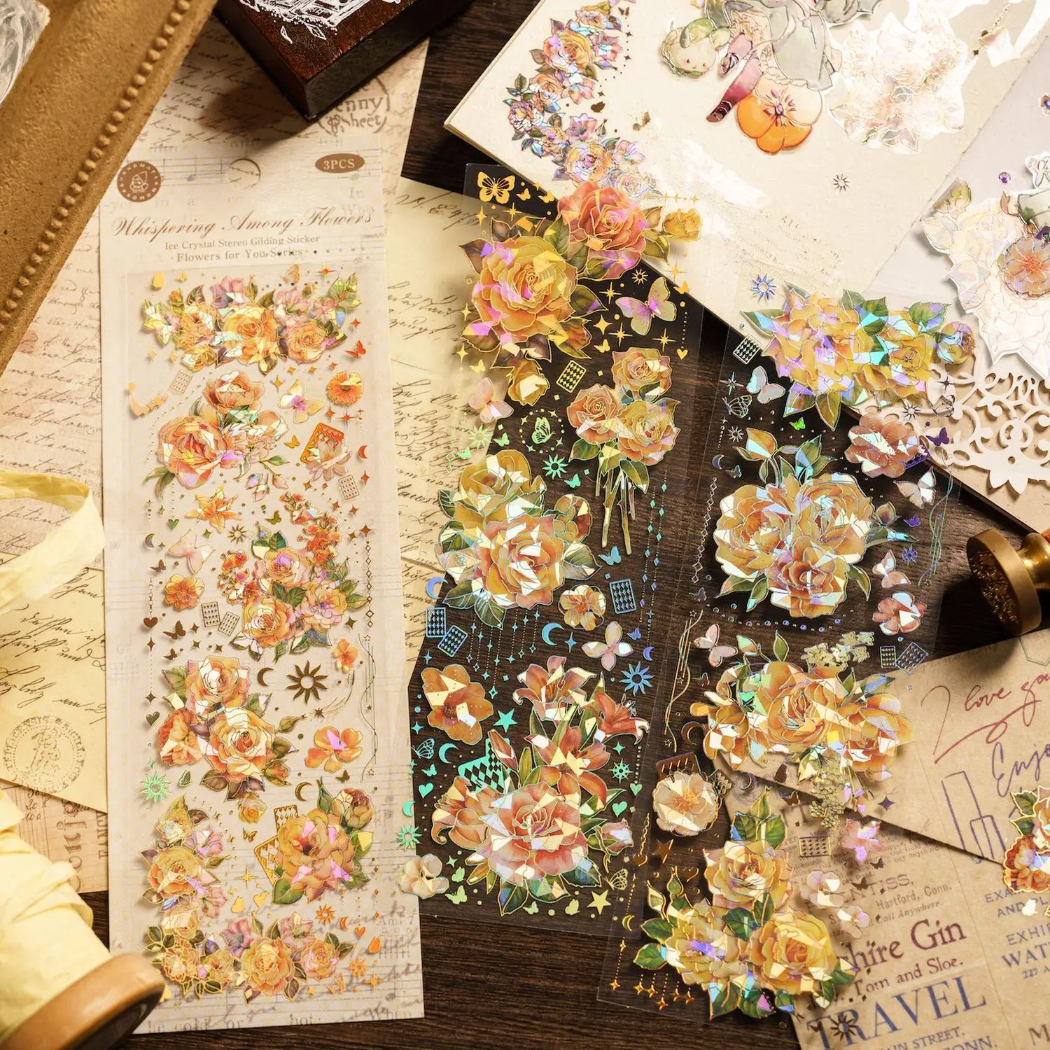 3Pcs Vintage Fantasy Plant Flowers Scrapbook Sticker for Journaling Scrapbooking Album Planners Photo Phone Diary Diy Crafts