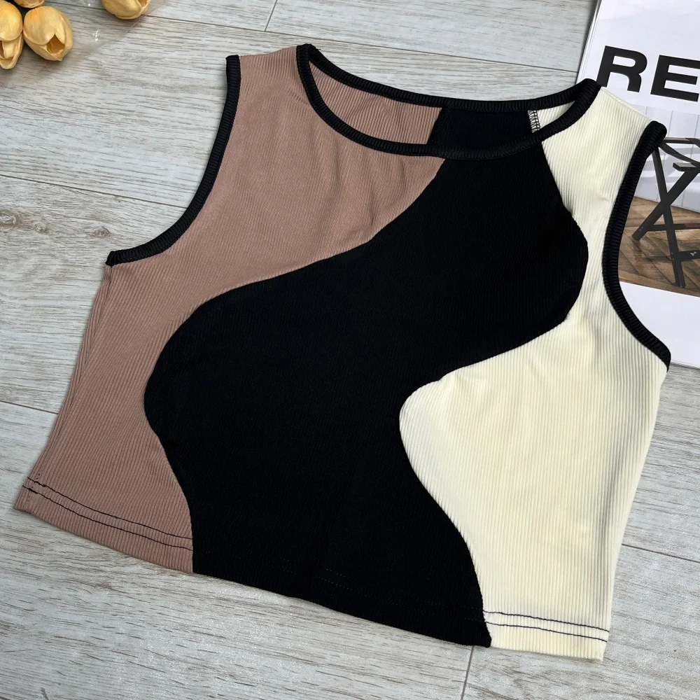 بلوزة نسائية مضلعة متعددة الألوان بدون أكمام عبر الحدود مع انقسام مكشوف وتصميم منخفض الظهر، لمسة على طراز INS #1