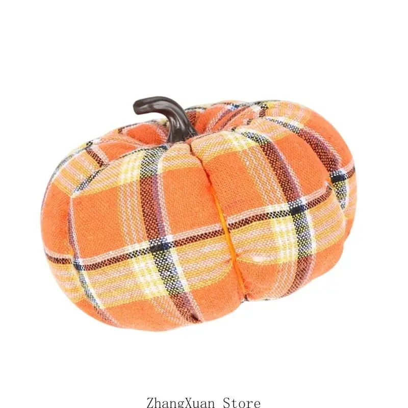 Kürbisdekoration aus kariertem Stoff für Thanksgiving, Ernte, Präsentationsakzent, 3 x – Detail 4