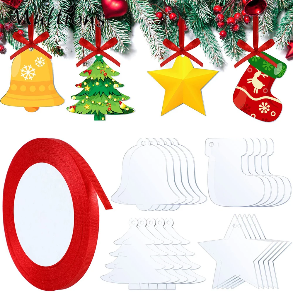 

40Pcs/Set Clear Acrylic Christmas Ornaments Star Christmas Stockings Bell Tree Shape DIY Christmas Hanging Christmas Tree Decor