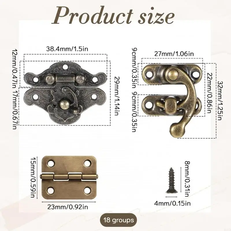أقفال معدنية عتيقة، مفصلات زخرفية، بما في ذلك براغي التثبيت، تركيب بسيط لترميم خزانة الخشب M4YD #6
