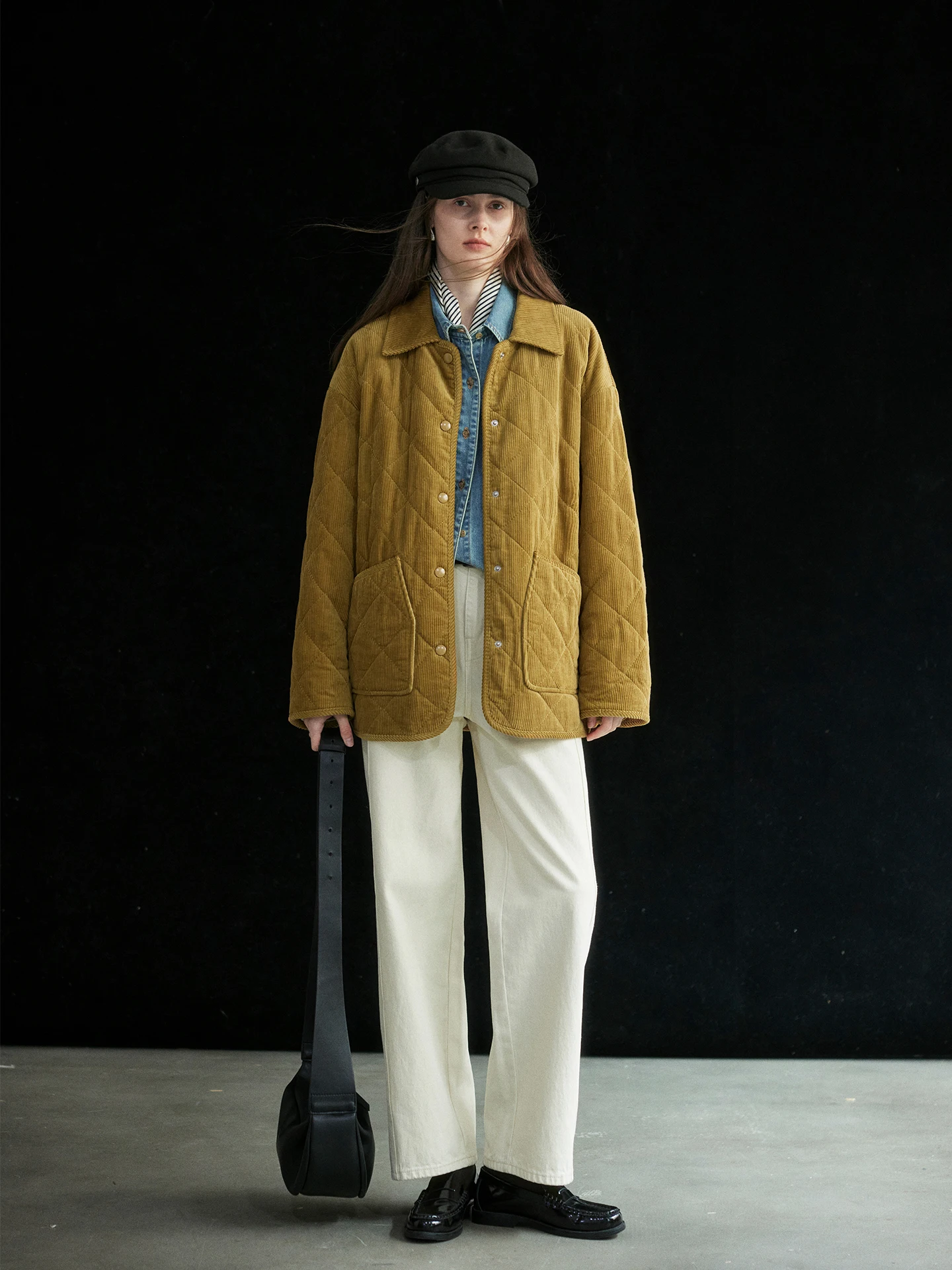 

Unique Corduroy Cotton Jaet Full Wool Filling Winter Coat Ele Simple Sle Button ket Detail Thiened Cotton Clothes