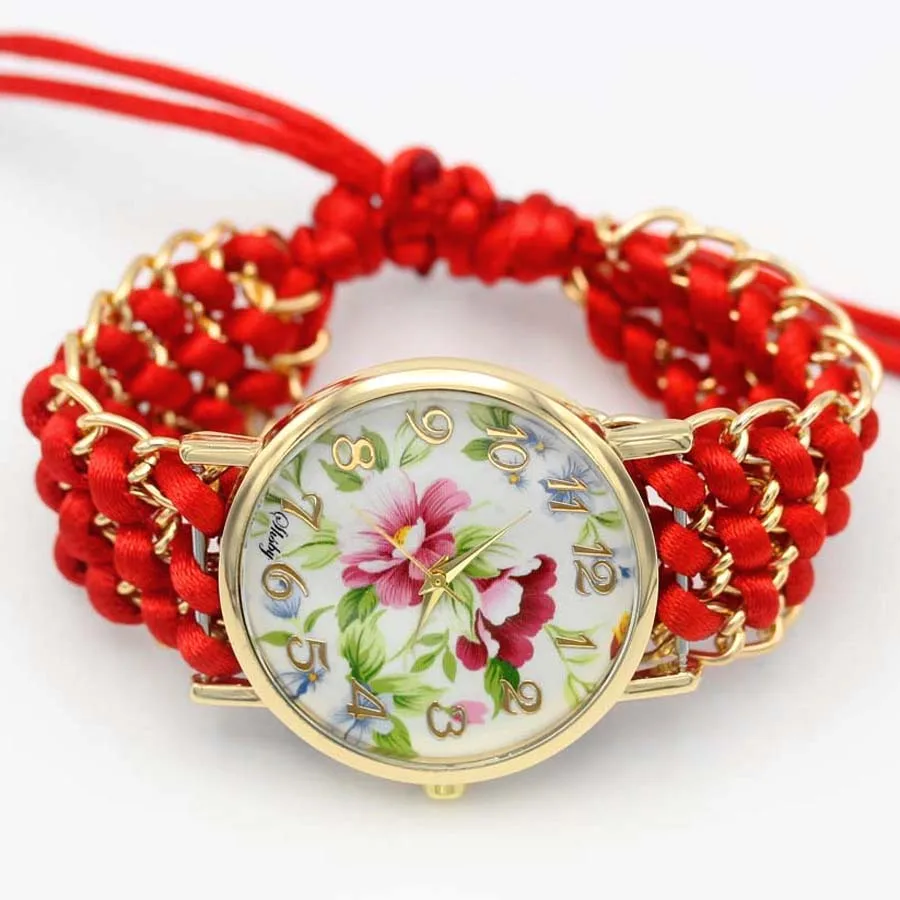 Shsby New Ladies Flower Hand Knitted Wristwatch Gold Women Dress Watches High Quality Fabric Quartz Watch Sweet Girls Watch