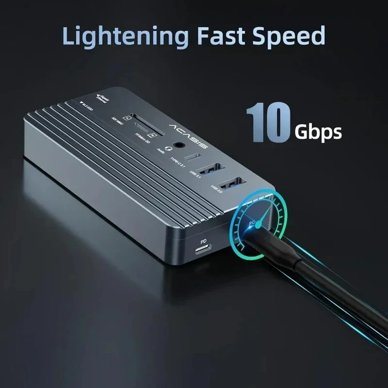 ACASIS 10-in-1 USB C 도킹 스테이션 10Gbps M.2 NVMe SSD 인클로저용 4K@60Hz HDMI 100W PD RJ45 기가비트 이더넷…