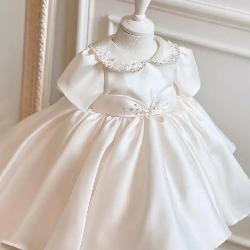 High-End Flower Girls Evening Gown Bow Sequins Design Children's Wedding Birthday Baptism Party Dresses For Easter Eid A3294