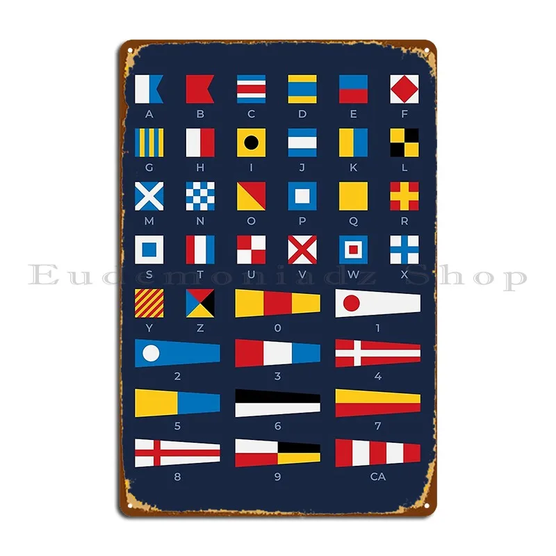 Nautical Maritime Signal Flags Alphabet Poster Metal Plaque Poster Rusty Wall Mural Cinema Printing Tin Sign Poster