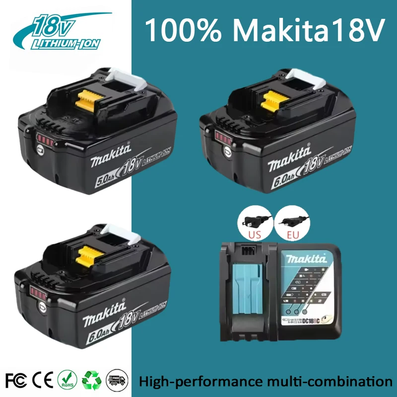 100% новая оригинальная аккумуляторная батарея Makita 18 В, 6,0 Ач/5,0 Ач BL1830B BL1840 BL1840B BL1850 BL1850B 18650 LXT400, электроинструмент