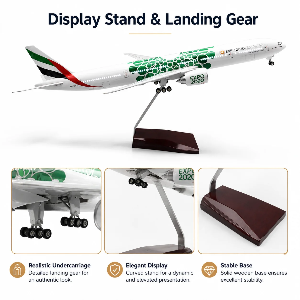 China Eastern Airlines B777 47cm Die-Cast Resin Aircraft Model 18.5 inches with Stand and Landing Gear—Model Display Piece