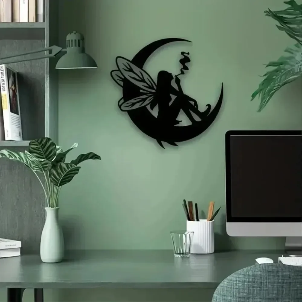 1pc Black Metal Moon Phase Wall Art Fairy Decor For Home Indoor Outdoor Gifts