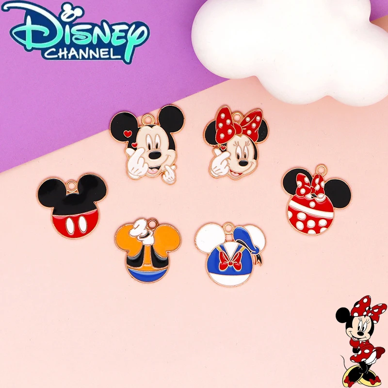 Disney Mickey Minnie DIY Accessories Alloy Oil Drop Anime Figure Mickey Earring Necklace Pendant Handmade Material Children Gift