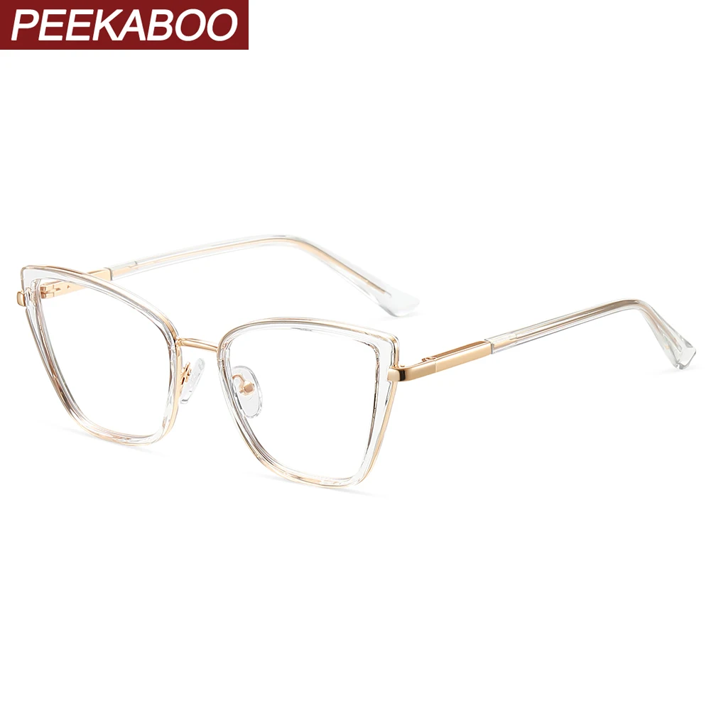 

Peekaboo TR90 cat eye glasses frame retro women clear lens half metal blue light blocking glasses female black transparent gift