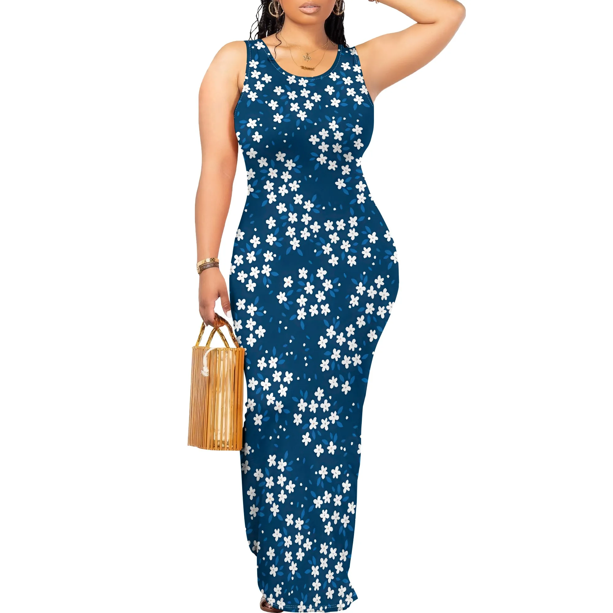 

Women's 2025 spring and summer sleeveless knee length dress with hollowed out pullover, butterfly print beach casual dress