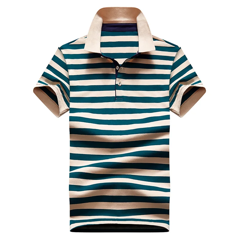 2024 minimalist casual summer new striped lapel men\'s fashion versatile cotton button loose short sleeved POLO shirt T-shirt top