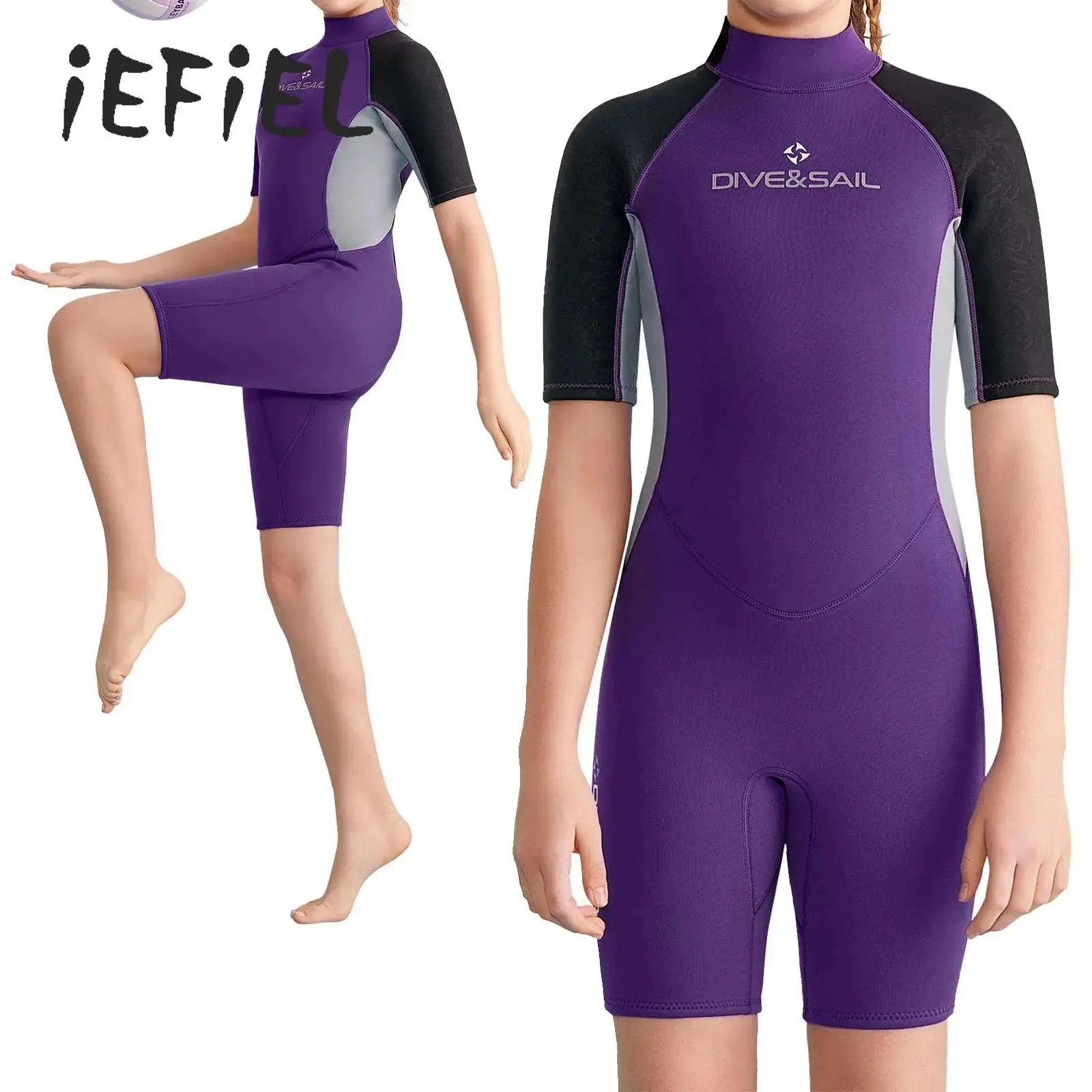 

Гидрокостюм Shorty Leg для детей, неопреновый гидрокостюм с короткими рукавами 2,5 мм для девочек, сохраняющий тепло в холодной воде для серфинга, плавания, дайвинга, спорта