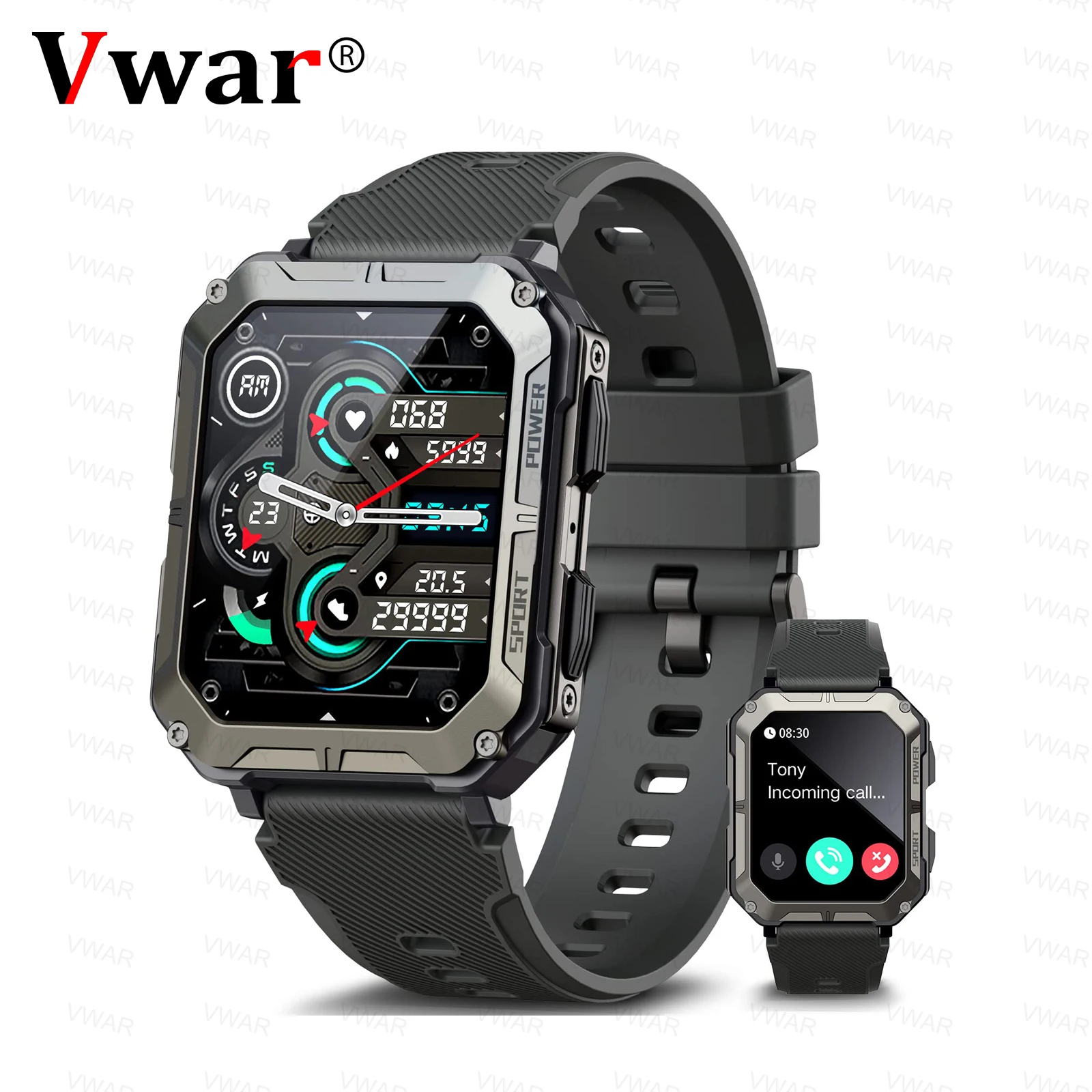 

Rugged Smart Watch VWAR C20 PRO 1.83 Inch Men Music BT Call Outdoor Sports Fitness Tracker Heart Rate Blood Pressure Smartwatch