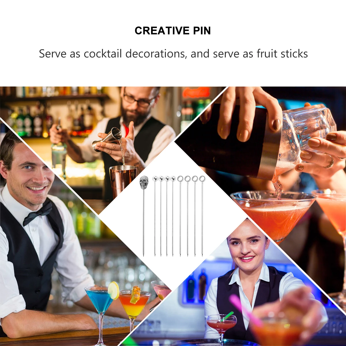 

9pcs Stainless Steel Cocktail Picks Bartending Tool Fruit Wine Decor Stirring Sticks Bar Decoration Reusable Party