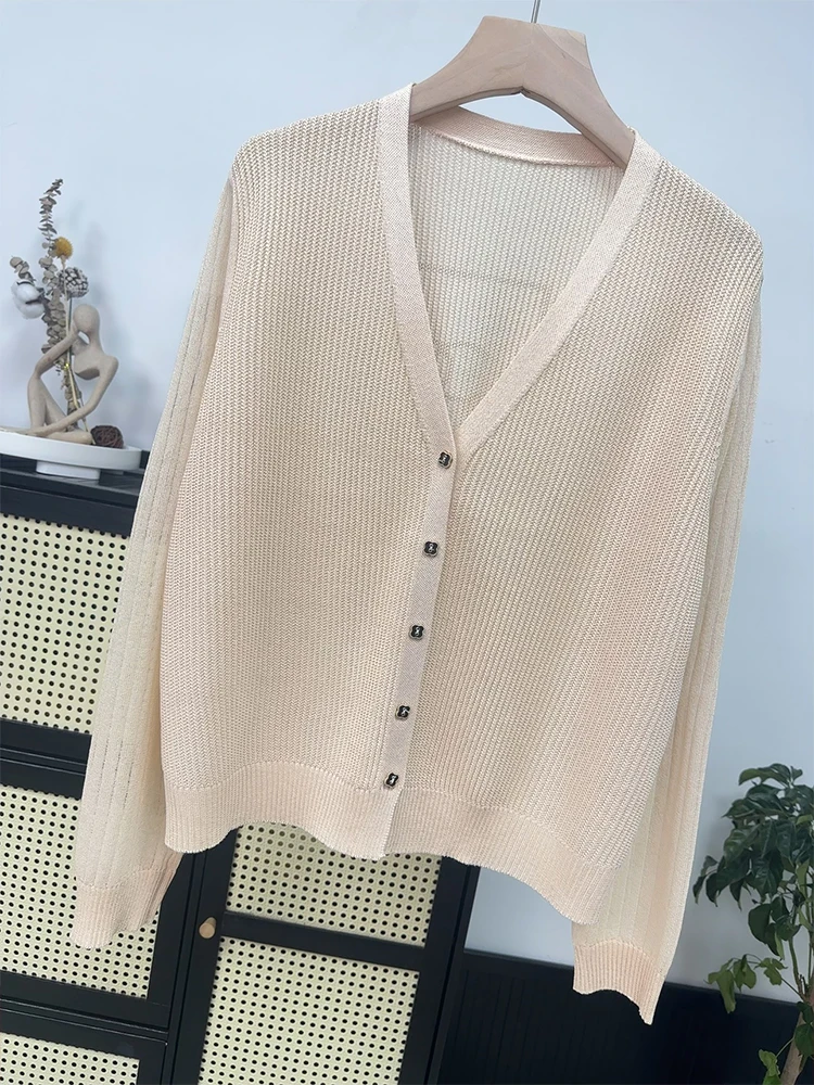 High Quality Breathable Summer Ice Silk Knitted Cardigan, Sun Protection Shirt, V-neck Top, Women's Outerwear with Thin Shawl