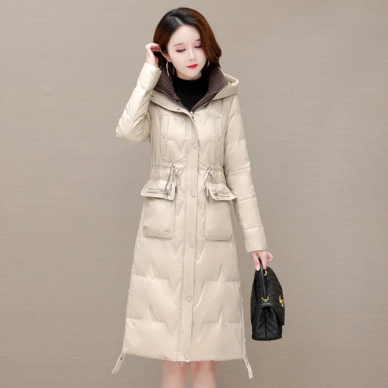 

Down Jacket Women 2023 Autumn Winter New Temperament Slim All-match White Duck Down Coat Female Hooded Large Size Thick Parkas