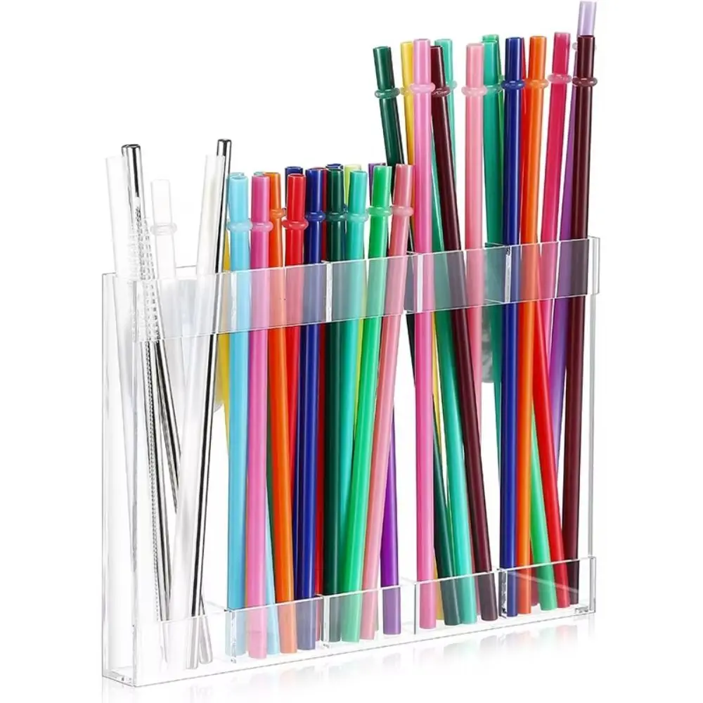 

Acrylic Acrylic Straw Holder 5 Grids Reusable Straw Storage Dispenser Wall Mounted Space Saving Kitchen Accessories Container