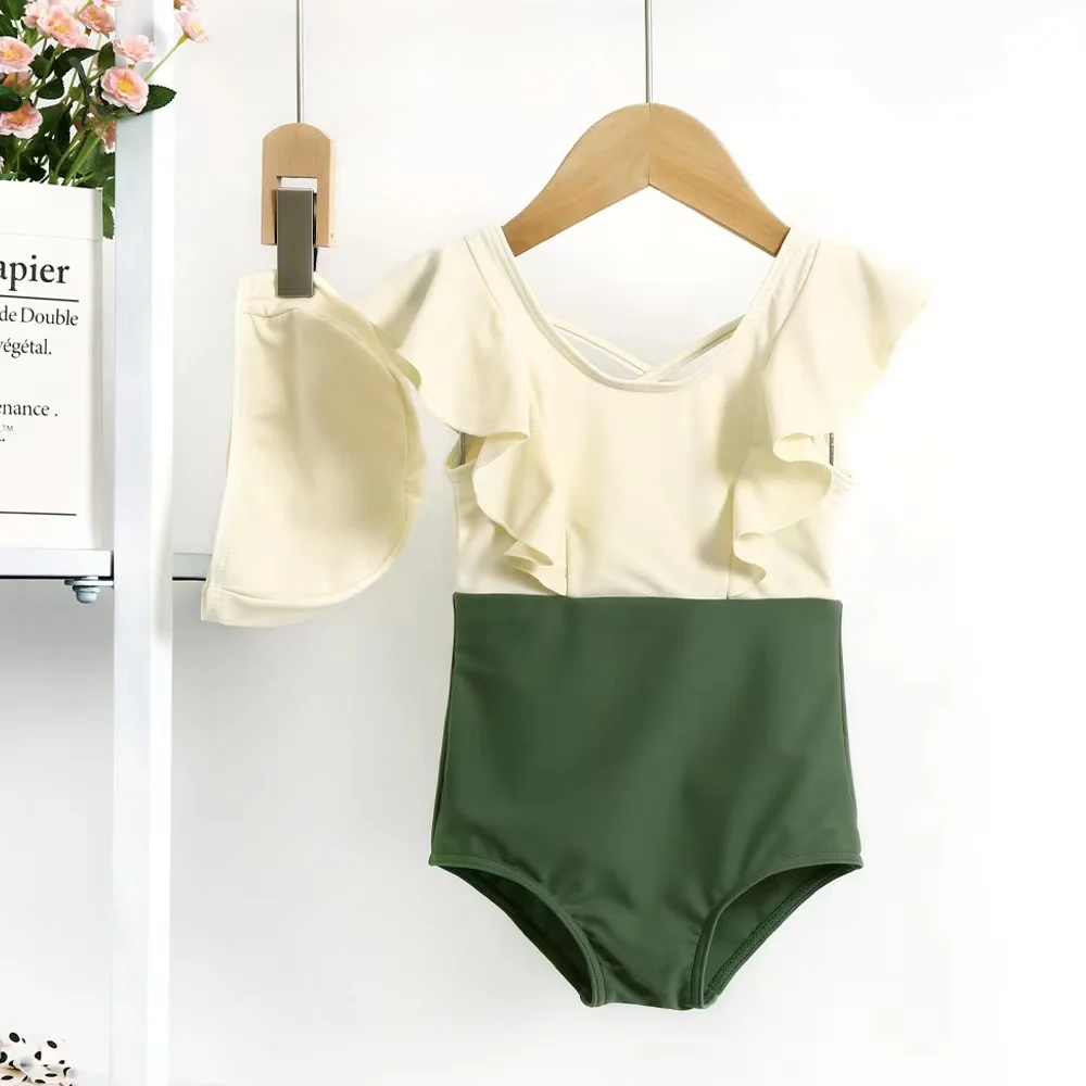 

One-Piece Swimsuit for Baby Girl, Green Swimming Wear, Beach Summer Wear, New Fashion, 2024
