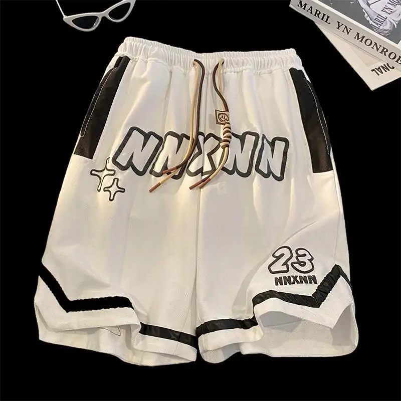 American Style Basketball Elastic Waist Letter Men New Summer Thin Style Quick Drying Loose High Street Large Size Casual Shorts