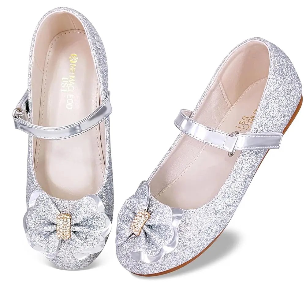 

Балетки для девочек в стиле Мэри Джейн - блестящие туфли для принцесс на свадьбу с эластичным перекрестным ремешком для маленьких и больших детей, размер S-L